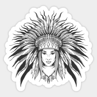 Young Girl in War Bonnet Sticker